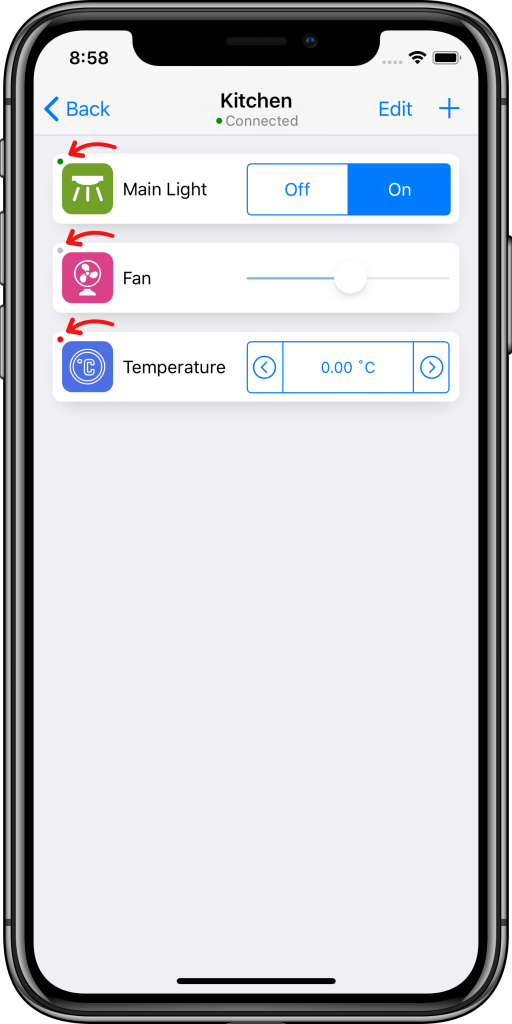 Información sobre controles Easy KNX iOS
